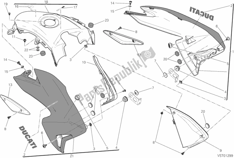 Todas as partes de Carenagem do Ducati Hypermotard USA 821 2015